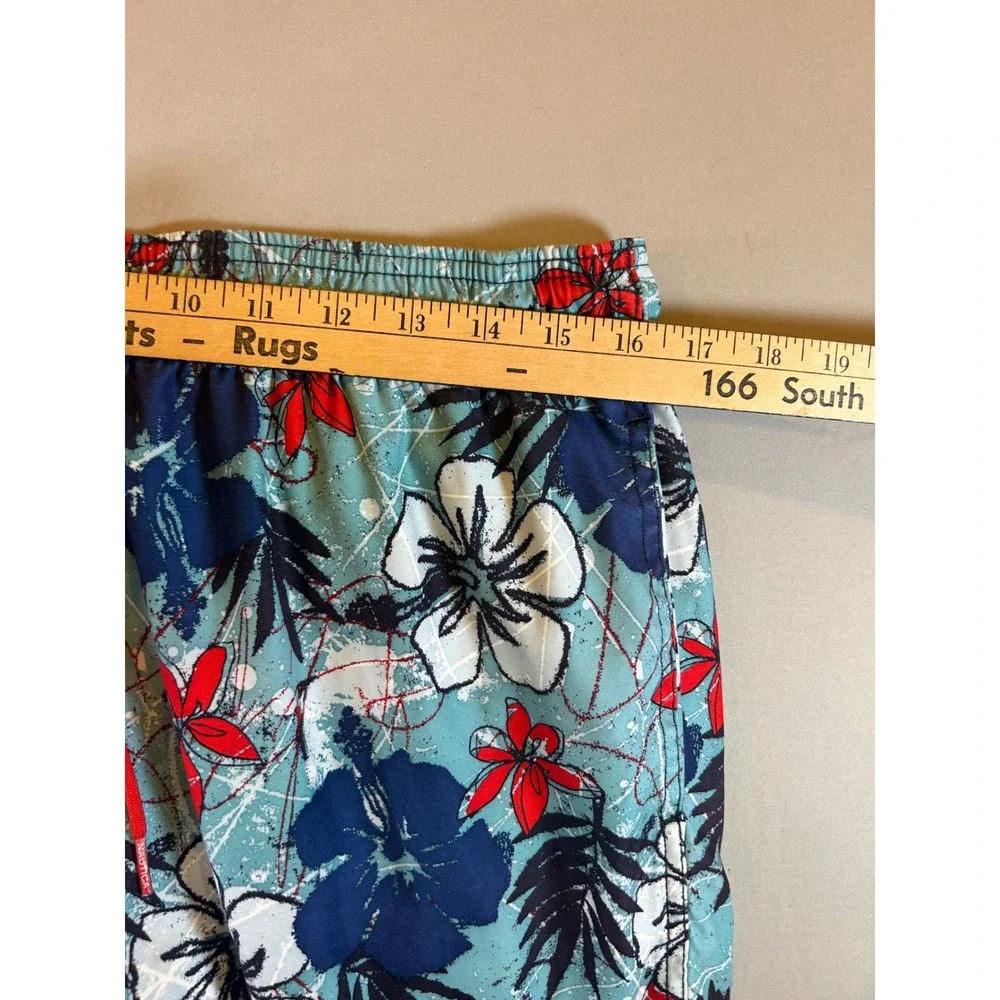 Nautica Mens Tropical Hibiscus Floral Swim Trunks Teal Blue Medium Board Shorts